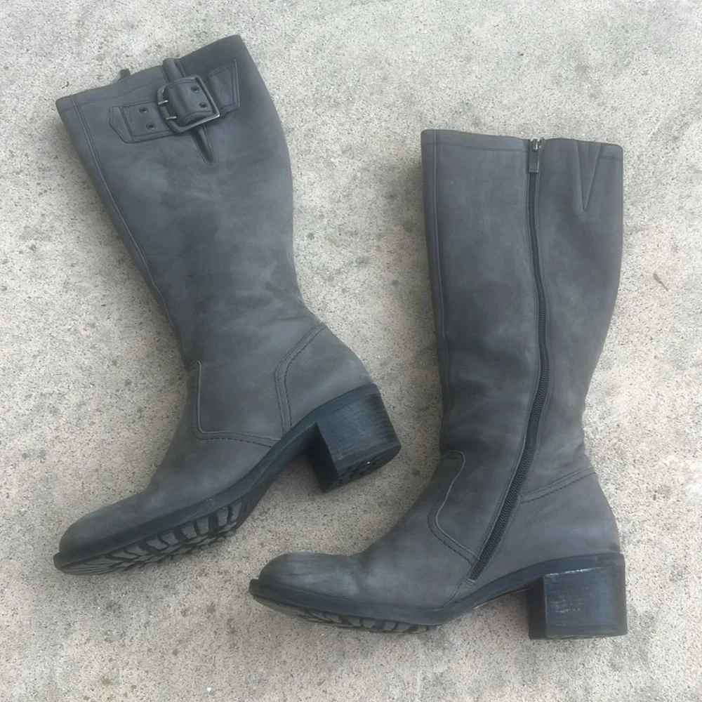 Paul Green Kendra Grey Leather Tall Buckle Boot Women's Size 8